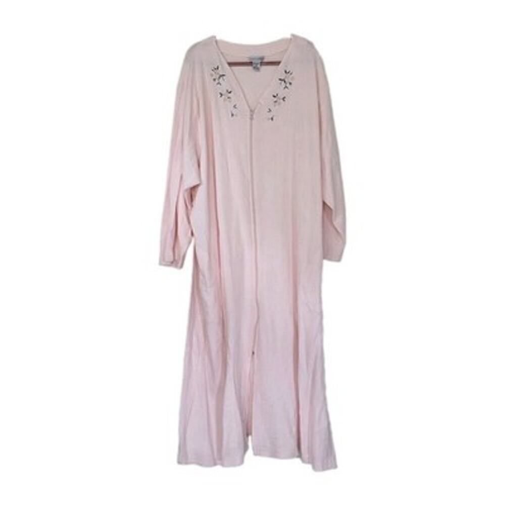 Vintage Embroidered Floral Waffle Knit House Robe Pink Grandmacore Cottage